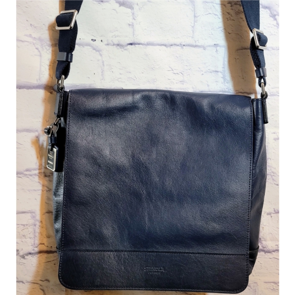 Shinola Detroit Leather Messenger Shoulder Bag Blue Handmade in USA Corporate